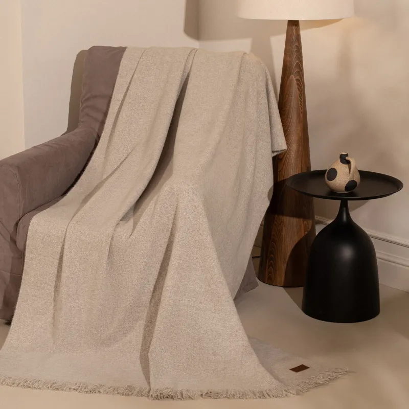 Plaid, 130x170 cm, fringed, polyester, light brown, Neutral