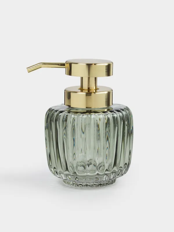 Liquid soap dispenser, 330 ml, glass / plastic, green-gold, Artemis, image-0