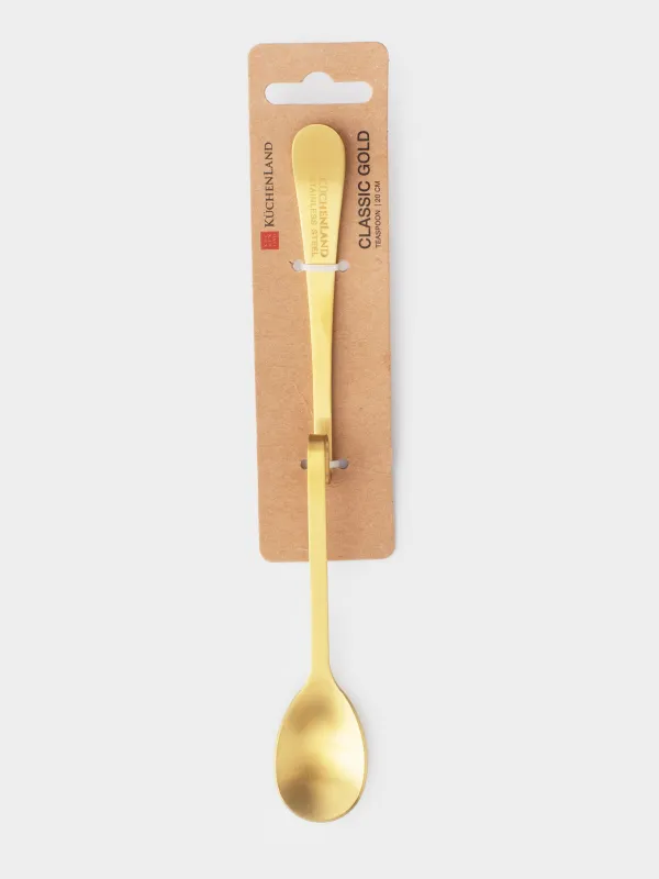 Tea spoon, 20 cm, with curved handle, steel, golden, Classic gold, image-3