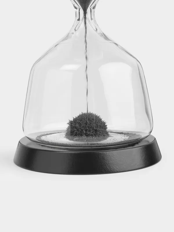 Hourglass, 17 cm, 1 minute, magnetic, on a stand, glass / wood, gray, Sand time, image-3
