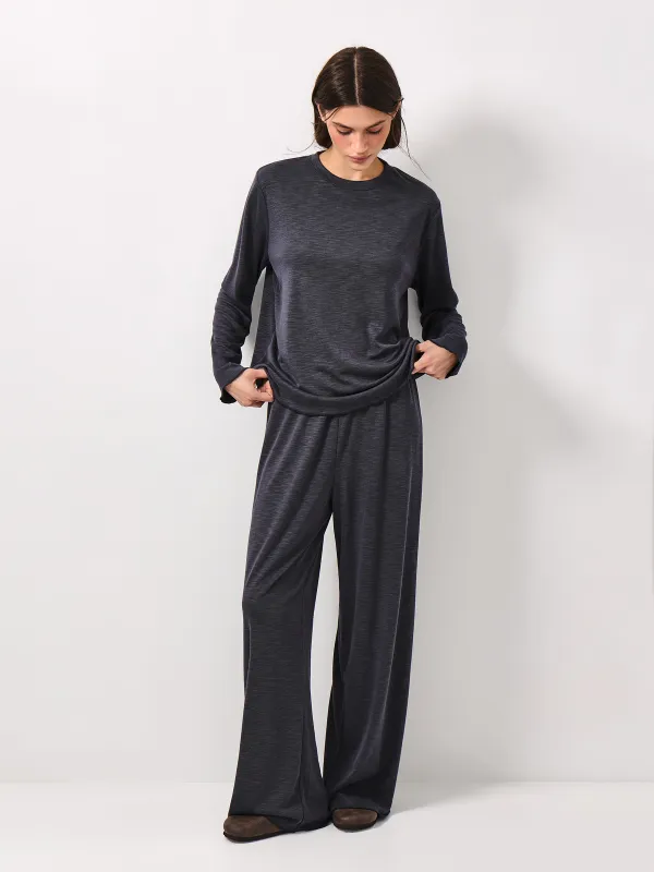 Women's long sleeve, size L, modal / polyester, dark grey, Savina, image-1