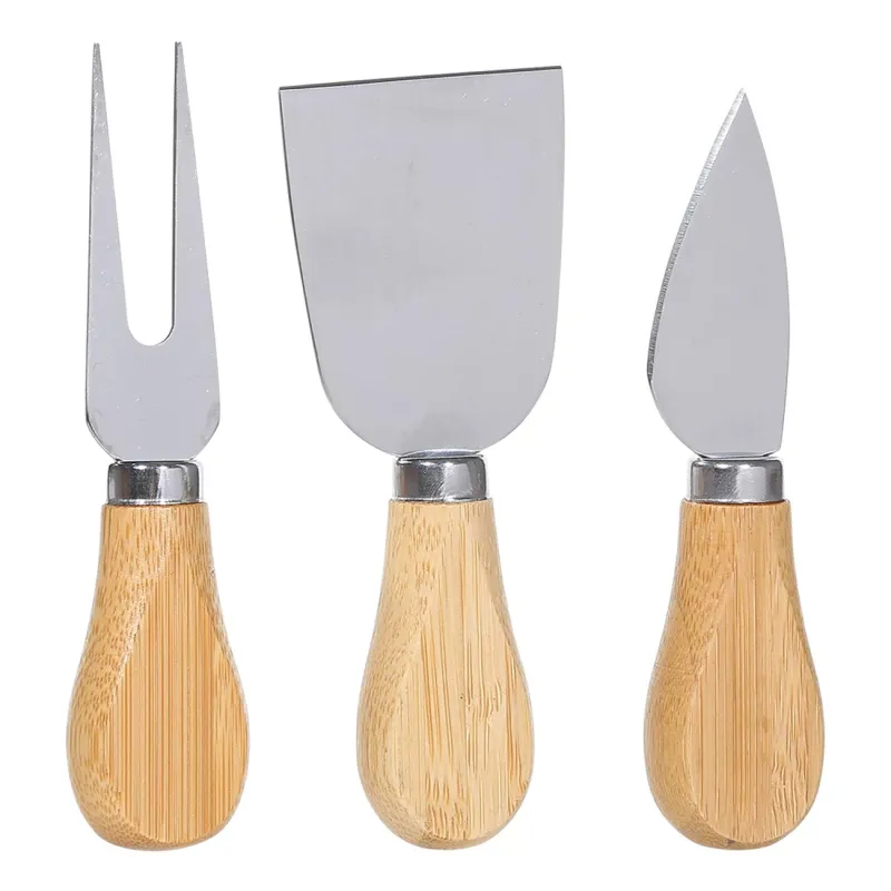 Cheese set, 4 pcs, stand board, Steel / Bamboo, Oval, Cheese, image-2