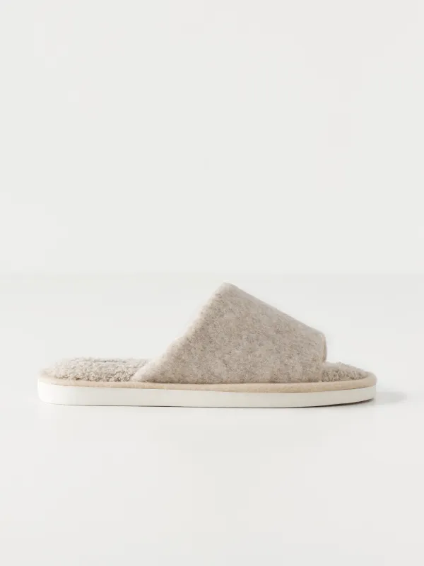 Women's slippers, homewear, size 36-37, fleece/felt, sand, Curled, image-0