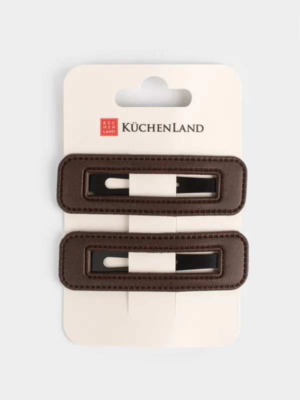 Hair clip, 7 cm, 2 pcs, polyurethane / metal, brown, Geometry, Basic Leather, image-3