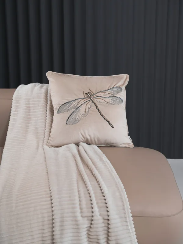 Decorative pillow, 45x45, corduroy / beads, beige, Dragonfly, Dragonfly, image-4