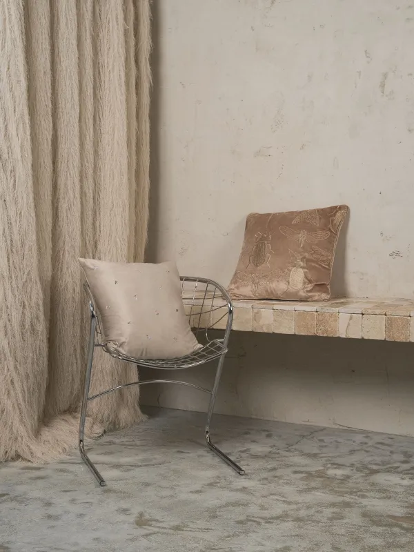 Decorative pillow, 45x45 cm, velvet, beige, Flowers, Velvet, image-5