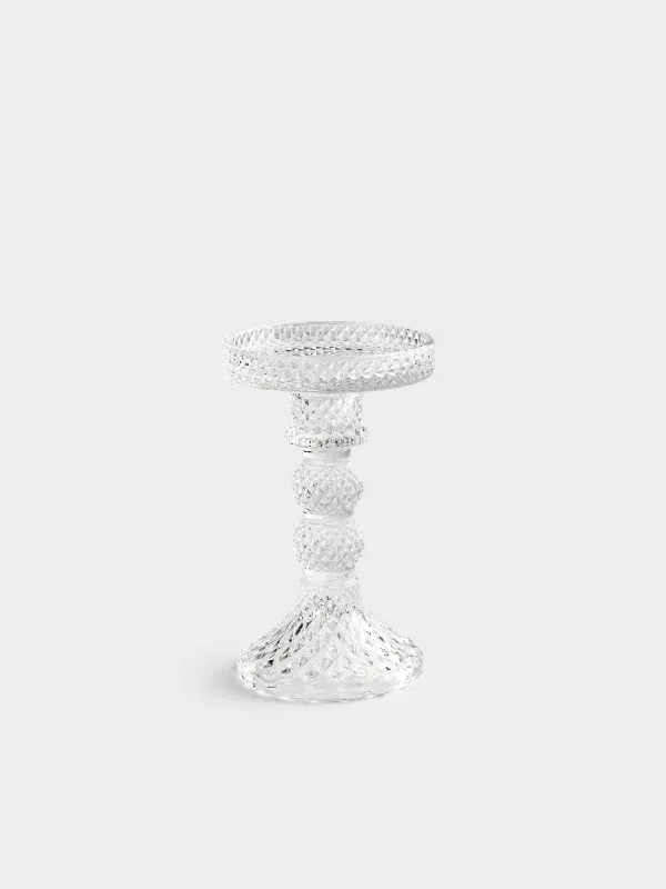 Candle holder, 14 cm, for one candle, on a leg, glass, Naiad, image-0
