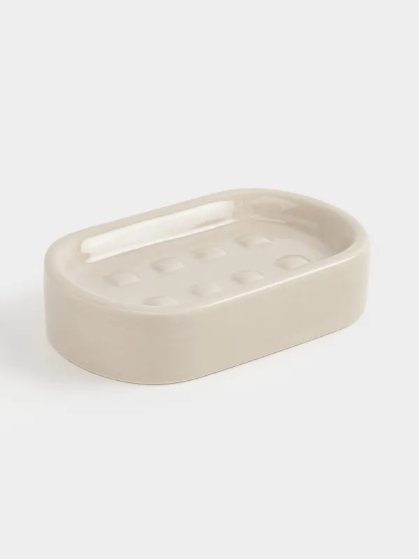 Soap dish, 12x8 cm, ceramic, beige, Nira, image-2