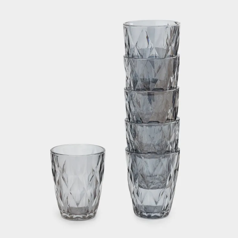 Glass, 10 cm, 270 ml, 6 pcs, glass R, gray, Rhomb color, image-1