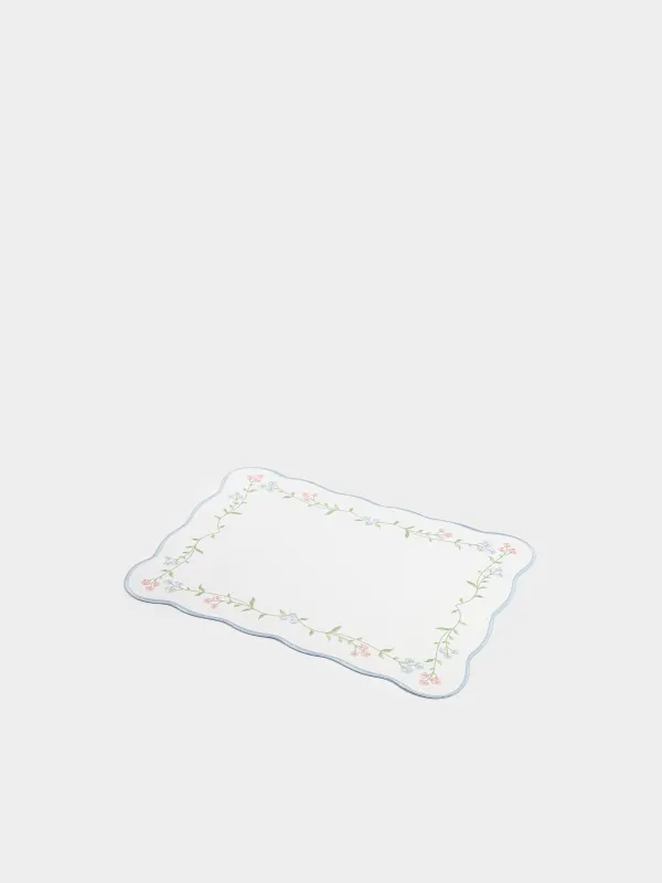 Placemat, 32x45 cm, PVC / polyester, shaped, milky, Flowers, Rock embroidery, image-1