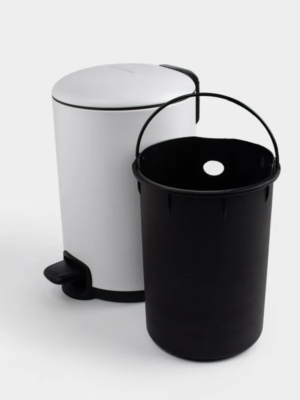 Trash can, 3 l, with pedal, metal, white, Vesta, image-5