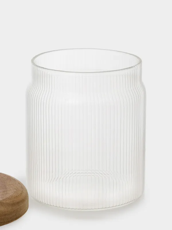 Bulk products jar, 400 ml, glass R / wood, Ribby wood, image-2
