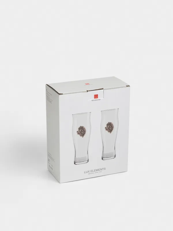 Drinking glass, 17 cm, 600 ml, 2 pcs, glass / metal, Golden lion, Lux elements, image-3