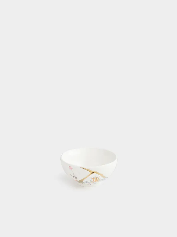 Bowl, 13x6 cm, 400 ml, porcelain N, white and gold, Kintsugi, Kintsugi, image-1