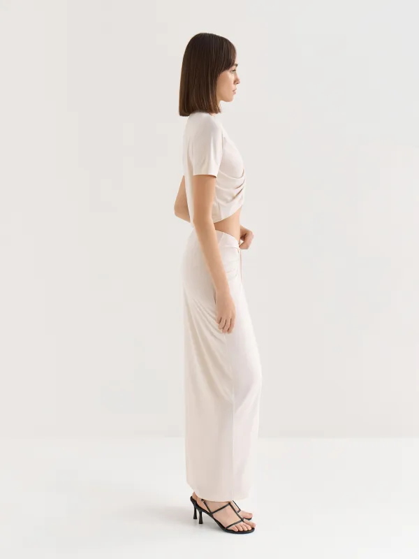 Women's skirt, maxi, size L, with an assembly, viscose / polyester, graphite, Ametina, image-3