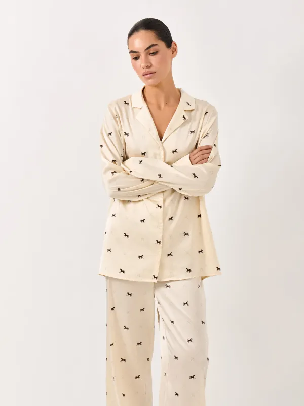 Women's shirt, homewear, size L, with long sleeves, polyester / elastane, milky, Horses, Luanne, image-0