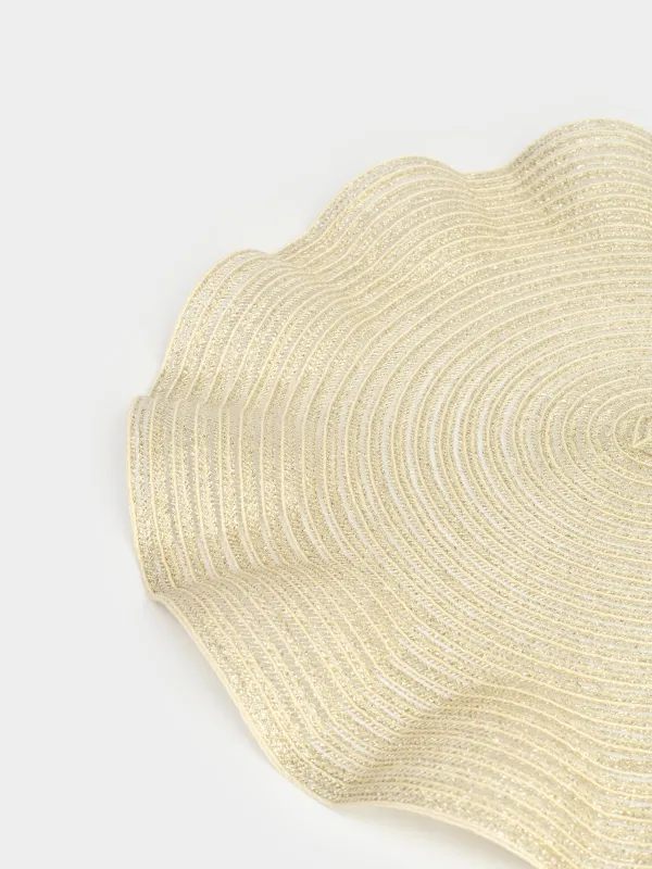 Placemat, 38 cm, PET, round, golden, Wavy edges, Rotary shine wave, image-1