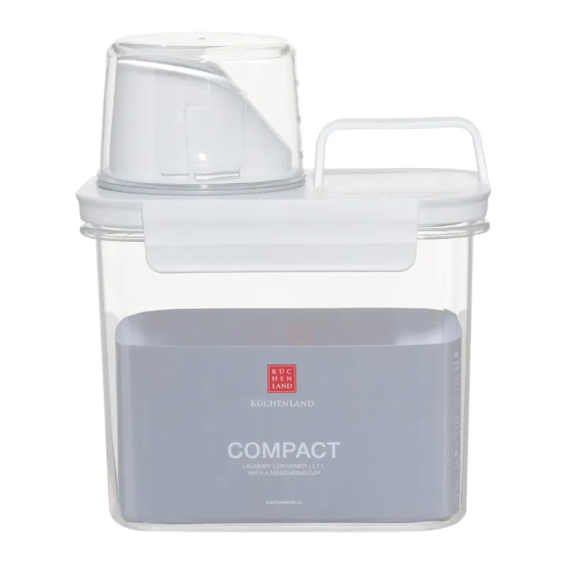 Washing powder container, 1,1 l, with measuring cup, plastic, white, Compact, image-3