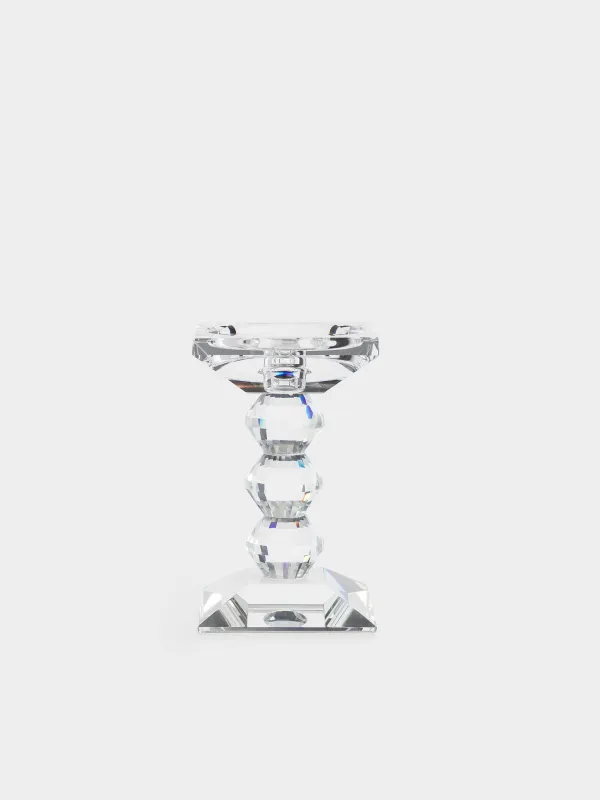 Candle holder, 15 cm, for cylindrical / thin candles, on a leg, glass, Lux crystal, image-0