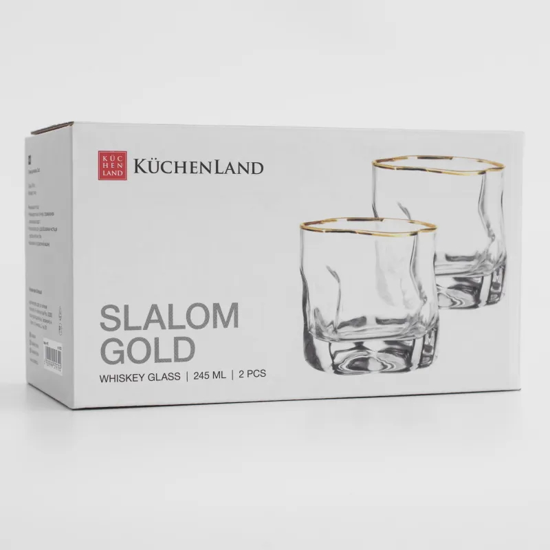 Drinking glass, 8 cm, 245 ml, 2 pcs, glass, with golden edging, Slalom gold, image-4