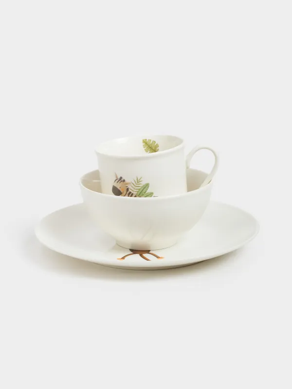 Children's tableware set, 1 person, 3 items, porcelain N, white, Safari, Jungle, image-4