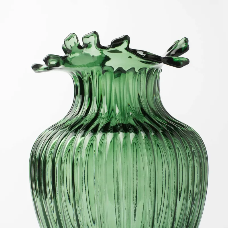 Flower vase, 27 cm, glass, green, Ribedic, image-3