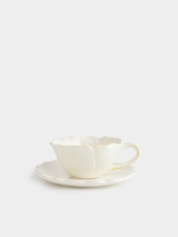 Tea pair, 1 person, 2 items, 350 ml, ceramic, milky beige, Flower, Bloome, image-0