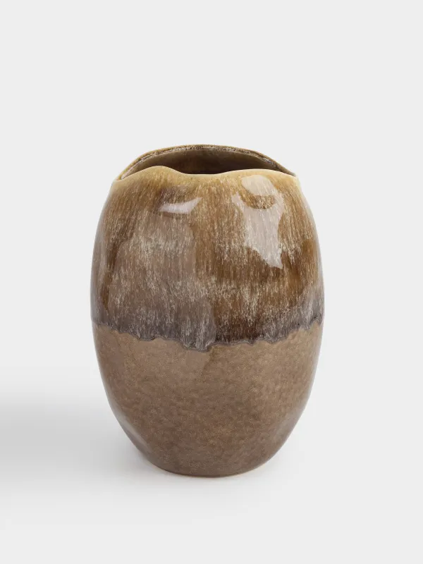 Flower vase, 30 cm, ceramic, brown, Uneven edge, Antic, image-0