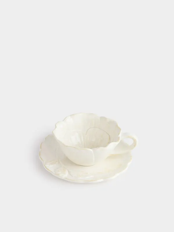 Tea pair, 1 person, 2 items, 350 ml, ceramic, milky beige, Flower, Bloome, image-1