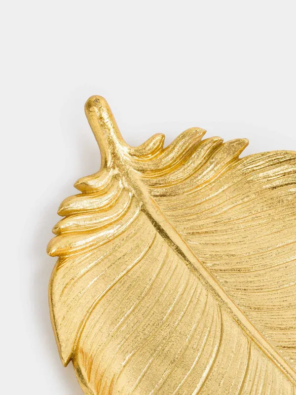 Decorative dish, 36x17 cm, polyresin, golden, Feather, Feather, image-6