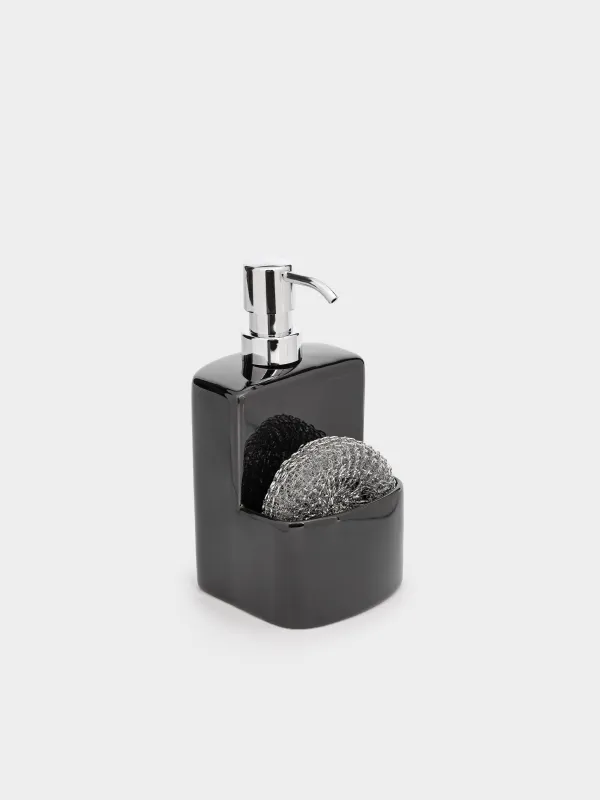 Detergent dispenser, 450 ml, organizer, with Sponge, Ceramic, black, Keeping, image-3