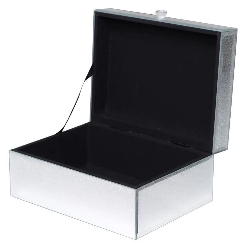 Jewelry box, 20x15 cm, glass, silver, with sparkles, Actress, image-1