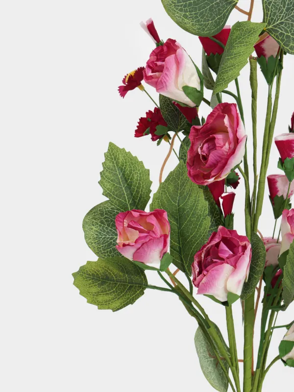 Decorative branch, 76 cm, paper / polyester, Red flowers, Flower garden, image-1