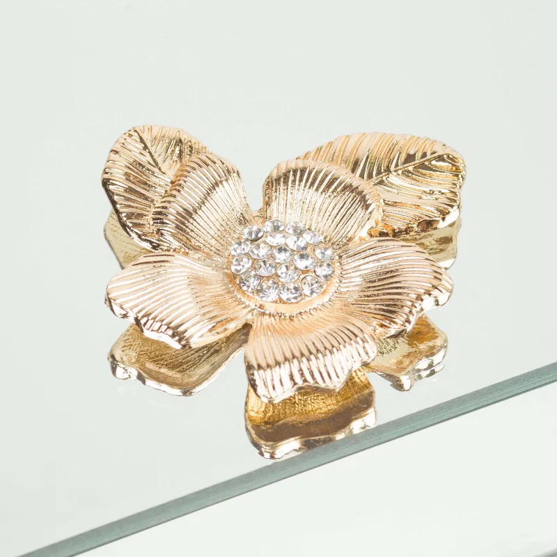 Jewelry box, 15x9 cm, glass, Mirror, Golden flower, Glossy, image-4