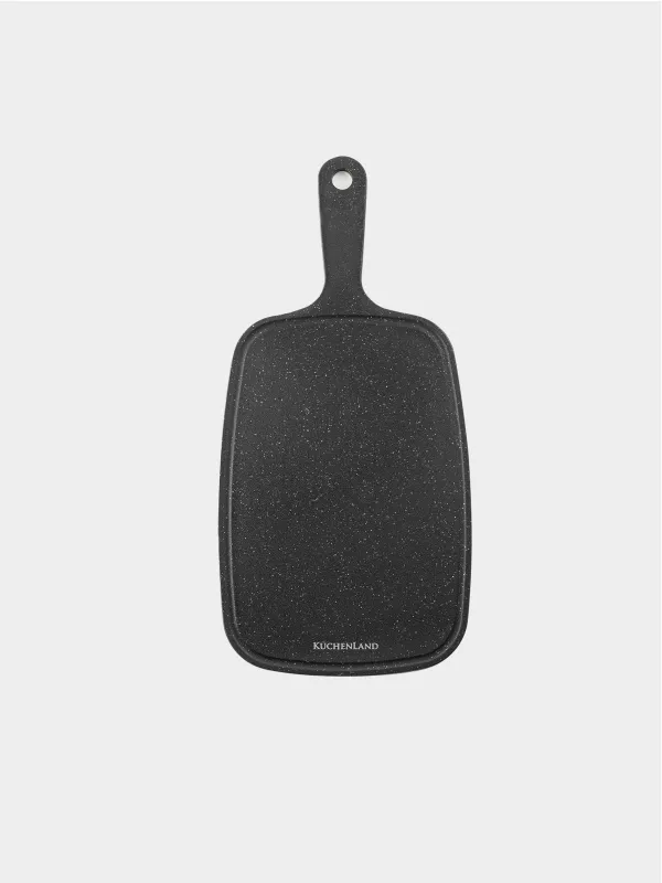 Cutting board, 41x19 cm, with handle, plastic, black, speckled, Steel speckled, image-0