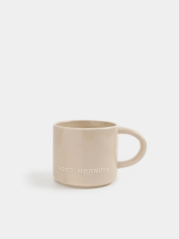 Mug, 450 ml, ceramics, beige, Good morning, Great day, image-0