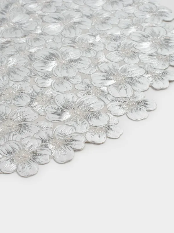 Placemat, 38 cm, PVC, round, silver, Flowers, Azhur Grid, image-2