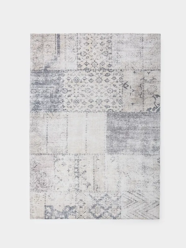 Rug, 150x210 cm, chenille / cotton, beige-brown, Patchwork print, Cave, image-0