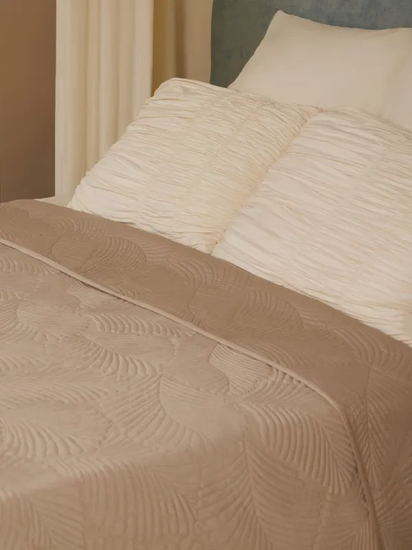 Bedspread, 220x240 cm, quilted, polyester, beige / gray, Palm leaf, Stitch velvet, image-3