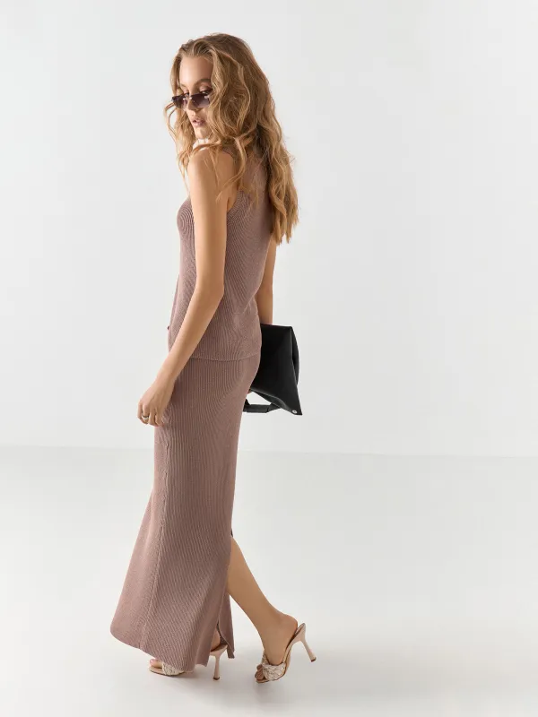 Women's skirt, maxi, size XS, split, cotton / nylon, sand, Catherine, image-7