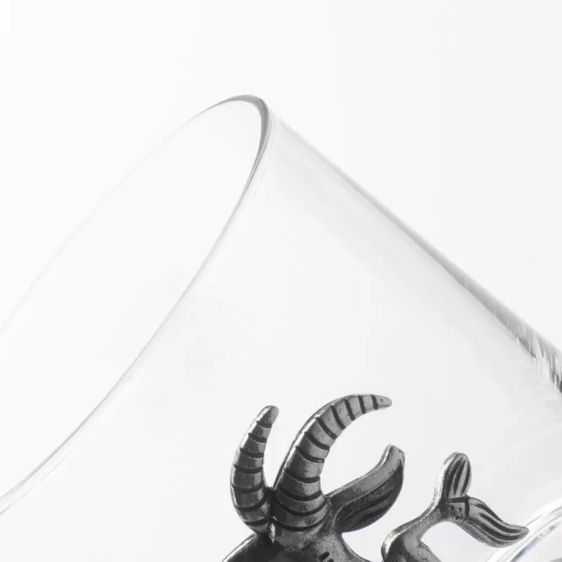 Whiskey glass, 10 cm, 340 ml, glass / metal, silver, Capricorn, Zodiac, image-3