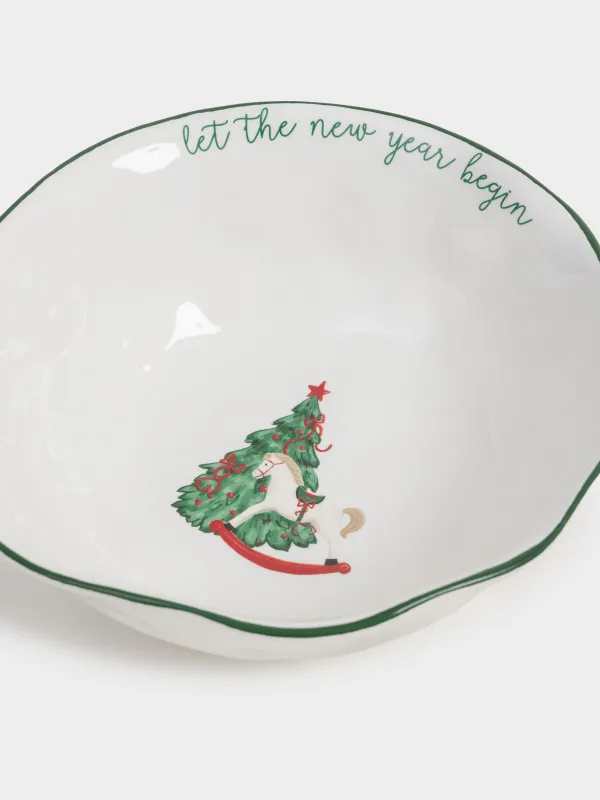 Salad bowl, 21x8 cm, 1 l, ceramic, Horse with Christmas tree, Christmas green, image-1