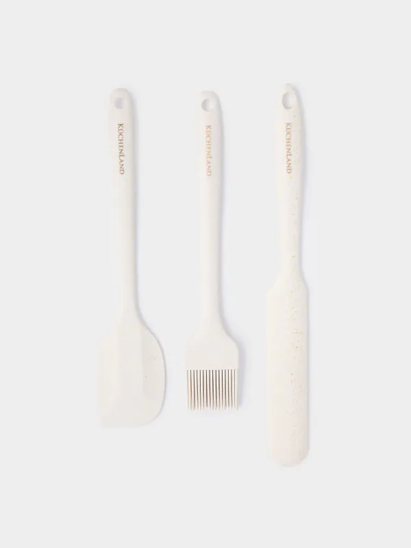 Pancake baking set, 3 items, spatulas/brush, silicone, ecru, speckled bakery speckled, image-0