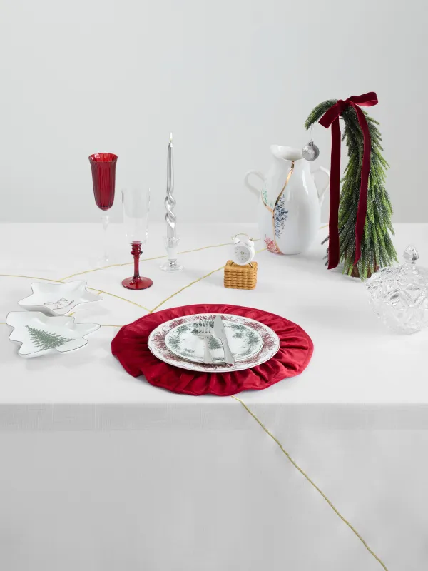 Tablecloth, 170x250 cm, polyester, white, Golden lines, Revival gold, image-1