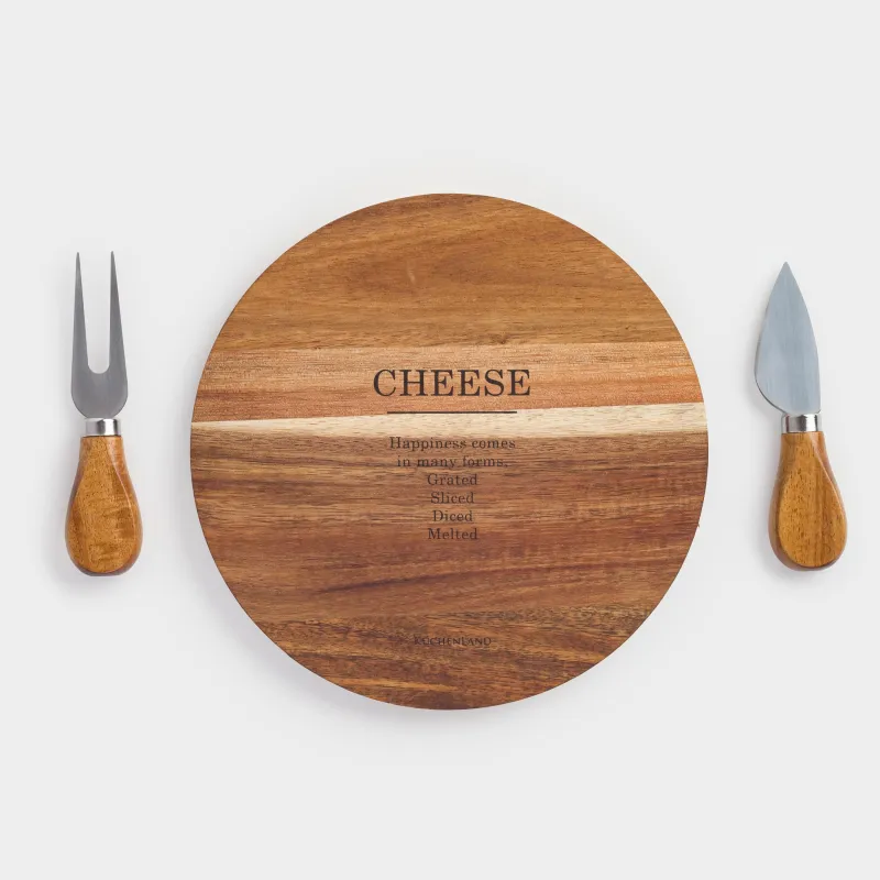 Cheese set, 3 items, platter board, wood / steel, Noble tree, image-2