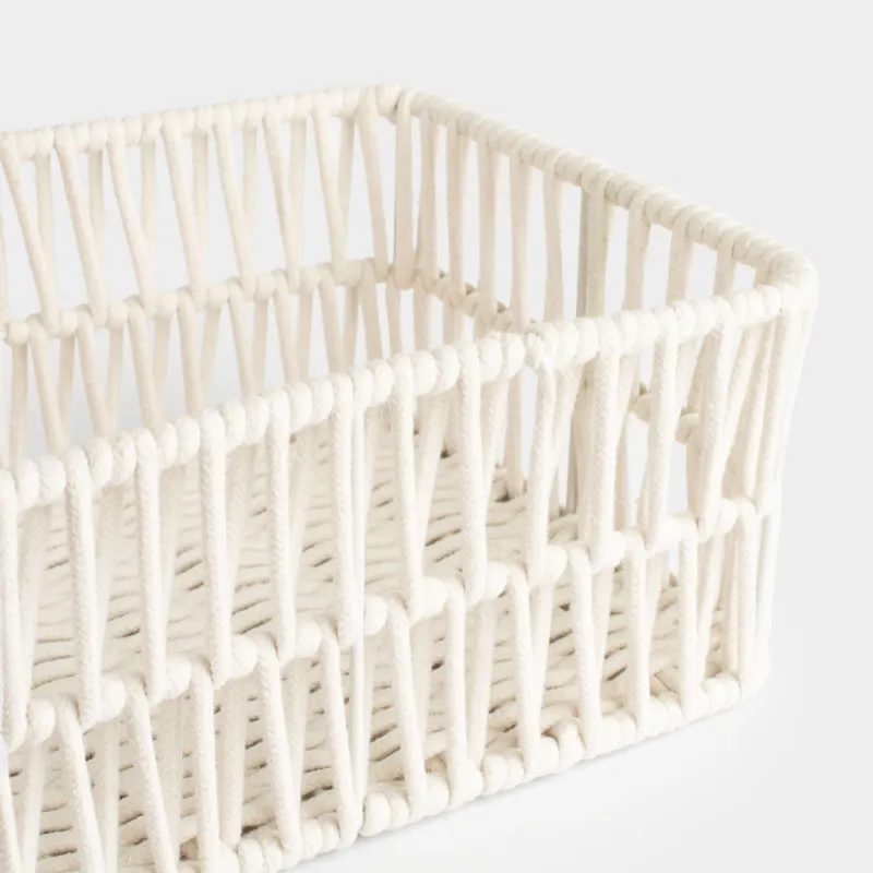 Storage basket, 28x18x11 cm, cotton / metal, rectangular, milky, Weaving, Cozy, image-3