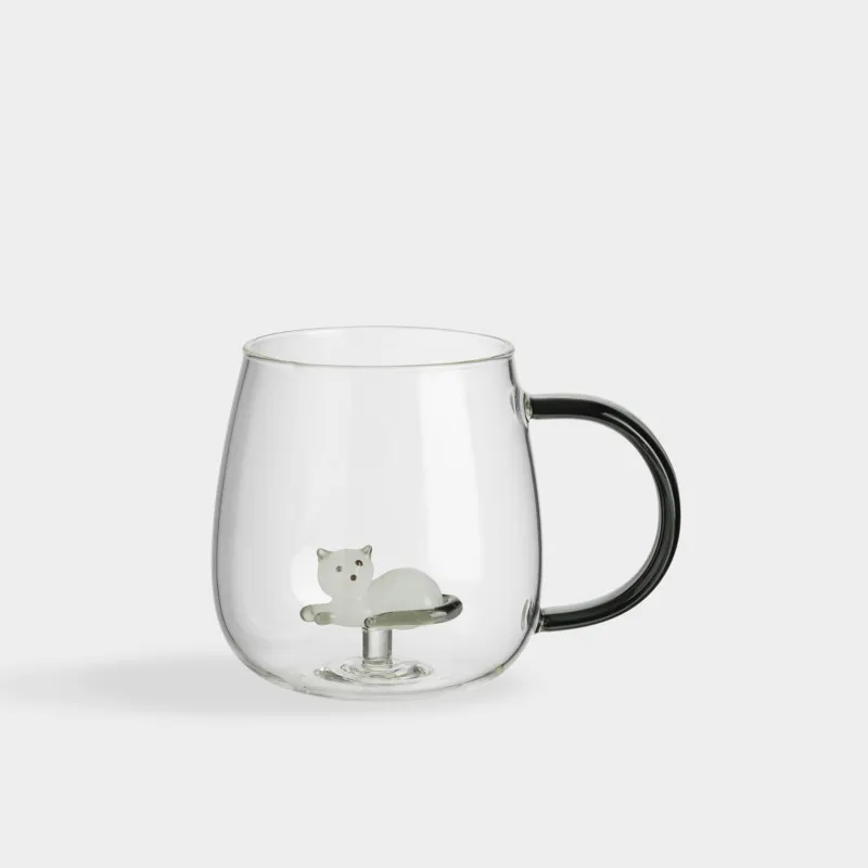 Mug, 400 ml, glass B, grey handle, Cat, Shape