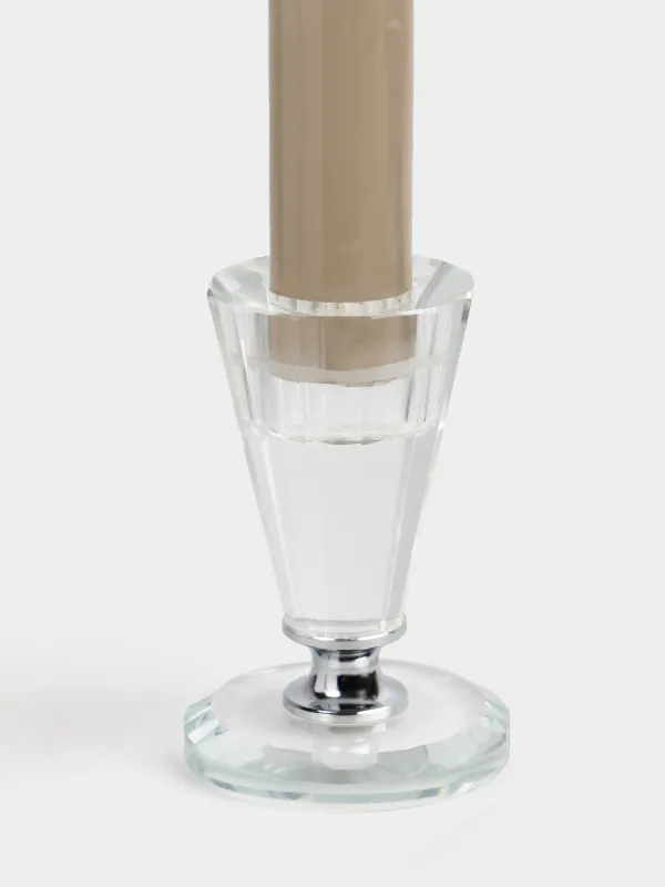 Candlestick, 8 cm, for a thin candle, on a leg, crystal glass, silver leg, Lux crystal, image-3