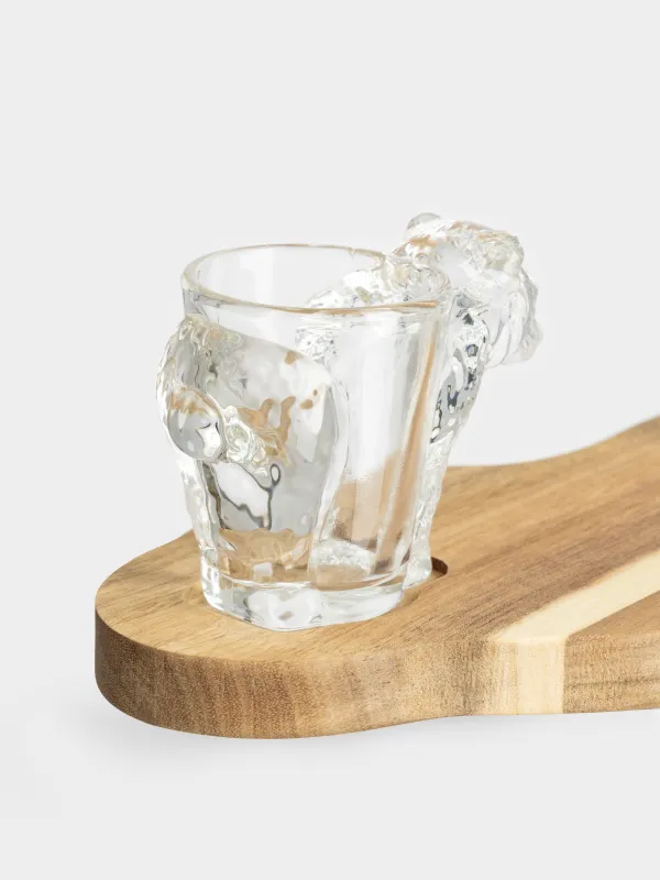 Drinking glass, 40 ml, 2 pcs, on a stand, glass/wood, Bear, Noble tree, image-3