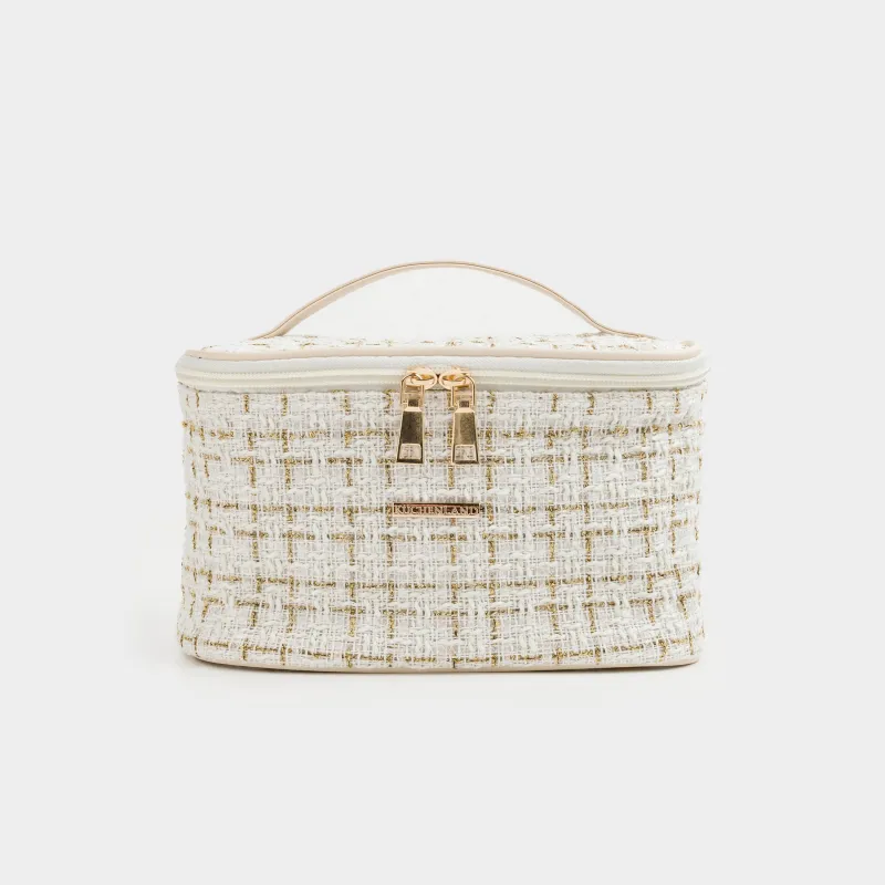 Cosmetic bag, 20x15 cm, with handle, tweed, white, Wenal
